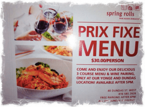 Prix Fixe Menu